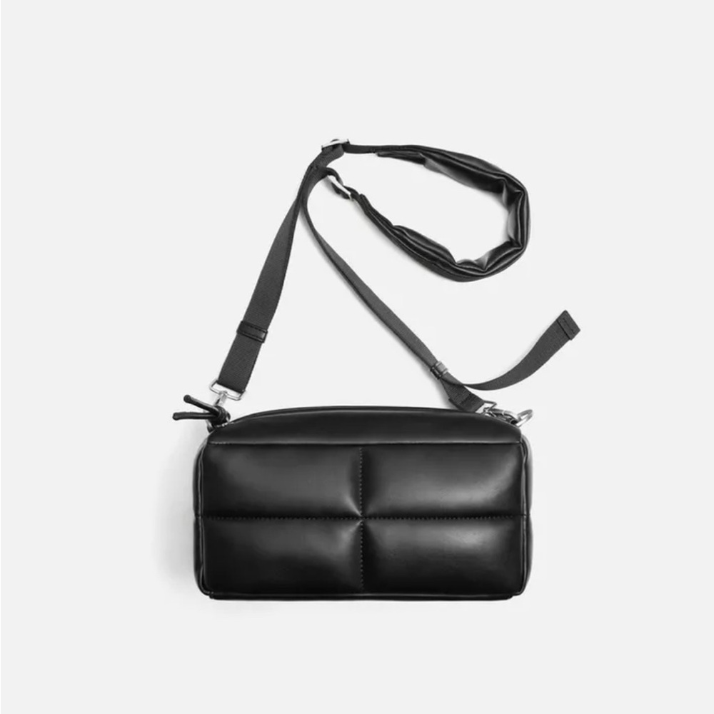 Zara Quilted Black Messenger Bag
